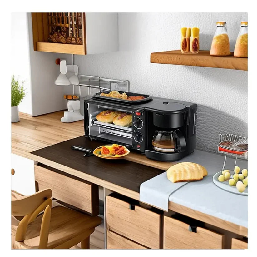 Machine 3-en-1 : grille-pain, cafetière, plaque